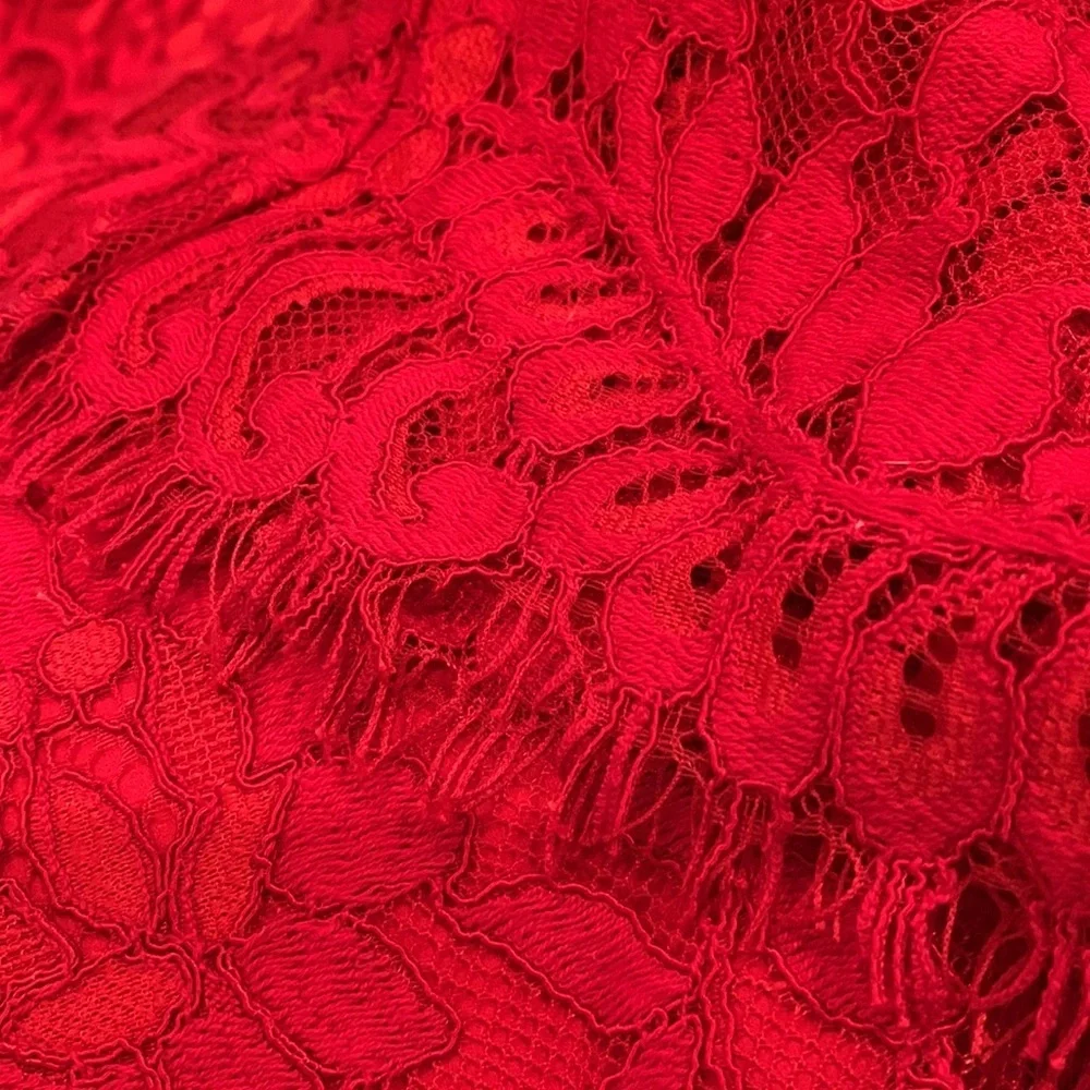 NBD High Rise Red Lace Pants with Frayed Hemline NEW! - Picture 7 of 8